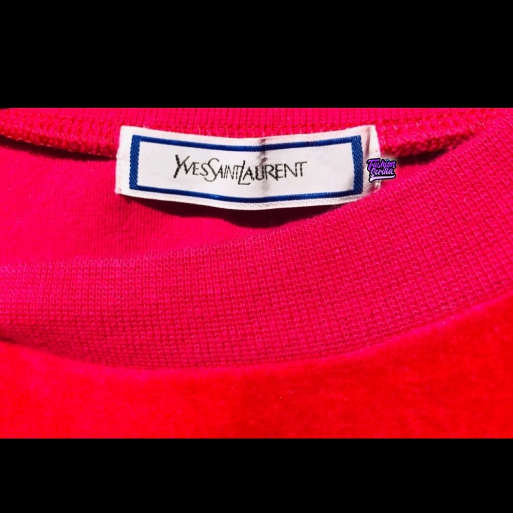 Yves Saint Laurent Fuchsia Pink Gold Embroidered Logo Velvet Velour Sweatshirt - Picture 3 of 6